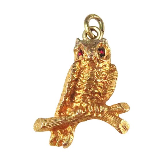 Vintage 12K Gold Filled Art Deco Owl Charm Pendant with Garnets as Eyes - Picture 2 of 8